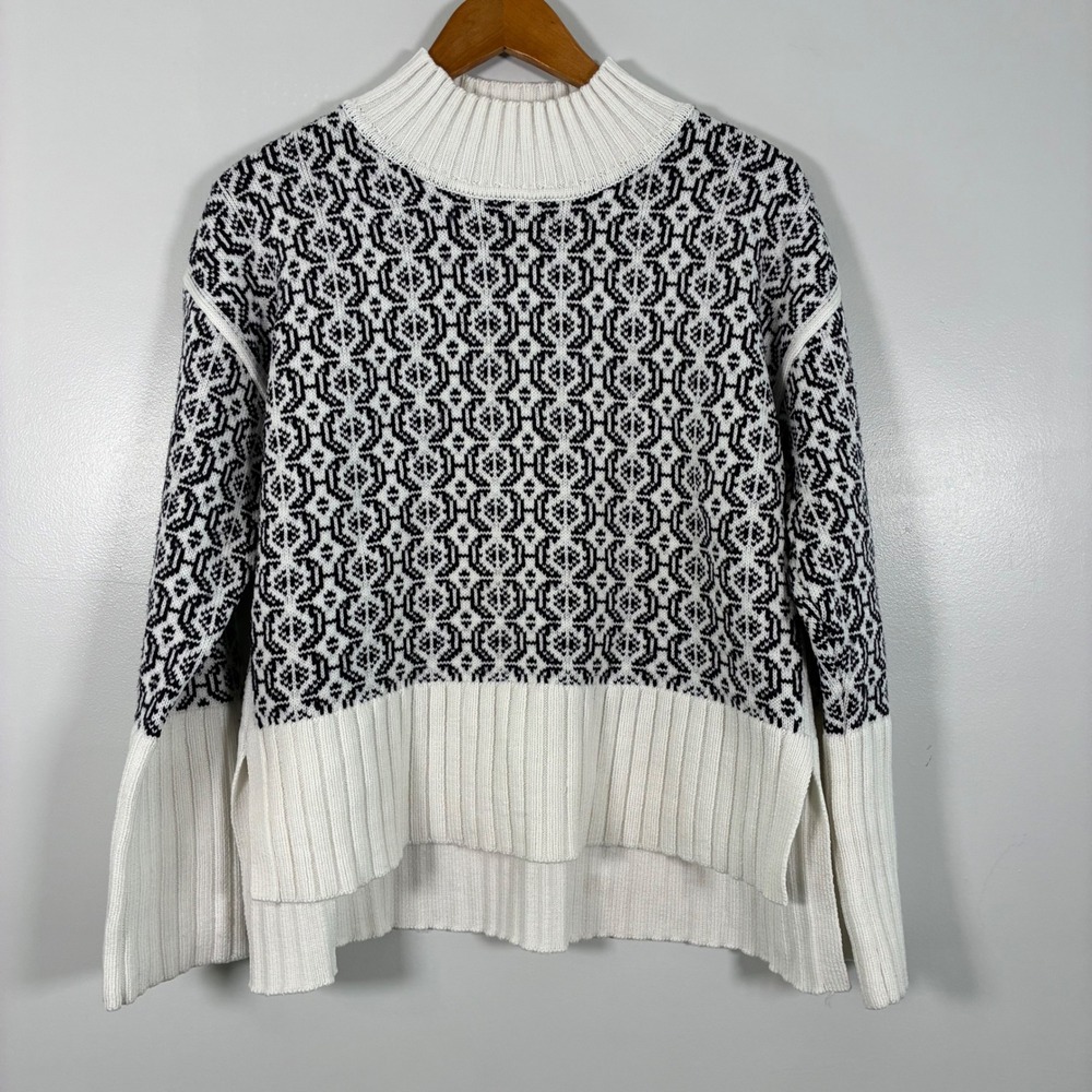 Free Assembly Sweater S Fair Isle Mock Neck High Low Hem Nordic Cozy Oversized